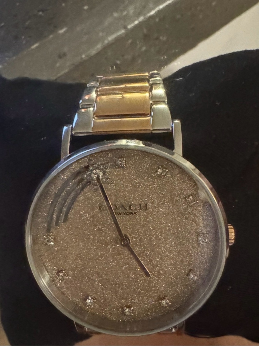 Authentic Coach Perry Women's Gold-Tone Glitter Dial Bracelet Watch-Rose/Silver